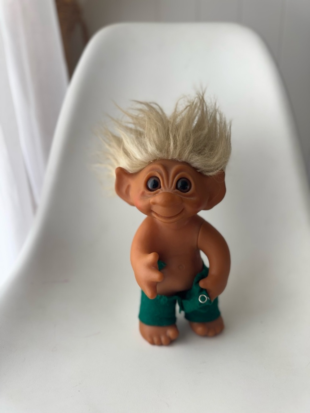 Thomas Dam Vintage 1977 Troll Doll Blonde Hair Green Shorts 604 10”